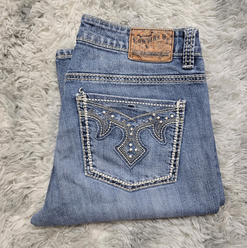 Cowgirl Up Y2K Bling Women's Blue Boot Cut Jeans Size 10